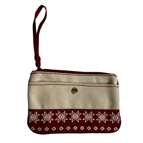 Land’s End Wristlet Winter Snowflake Red and White Cotton Canvas - Picture 1 of 5